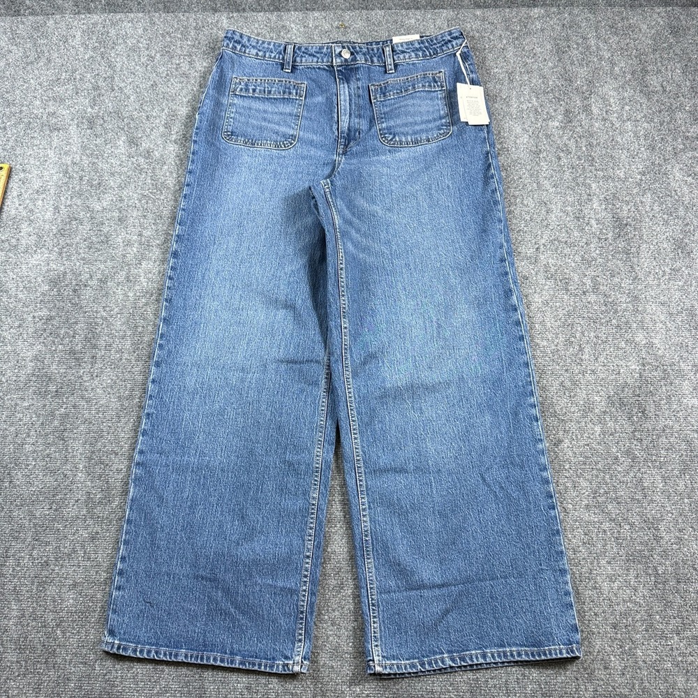 NWT Free Assembly Womens Wide Leg Jeans Size 16 Patch Pockets Stretch Blue